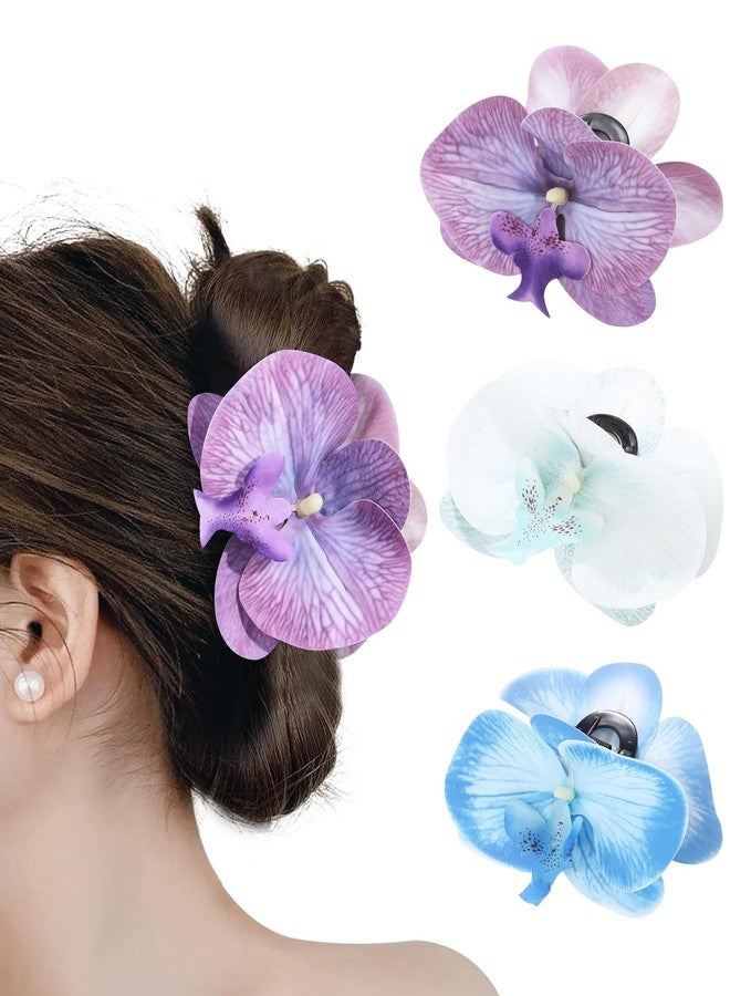WELROG Orchid Flower Hair Claw Clips 3 Pack - Medium 11cm Spring Hair Claws for Women, Hawaiian Beach Hair Clips for Beach Party Wedding - Image 1